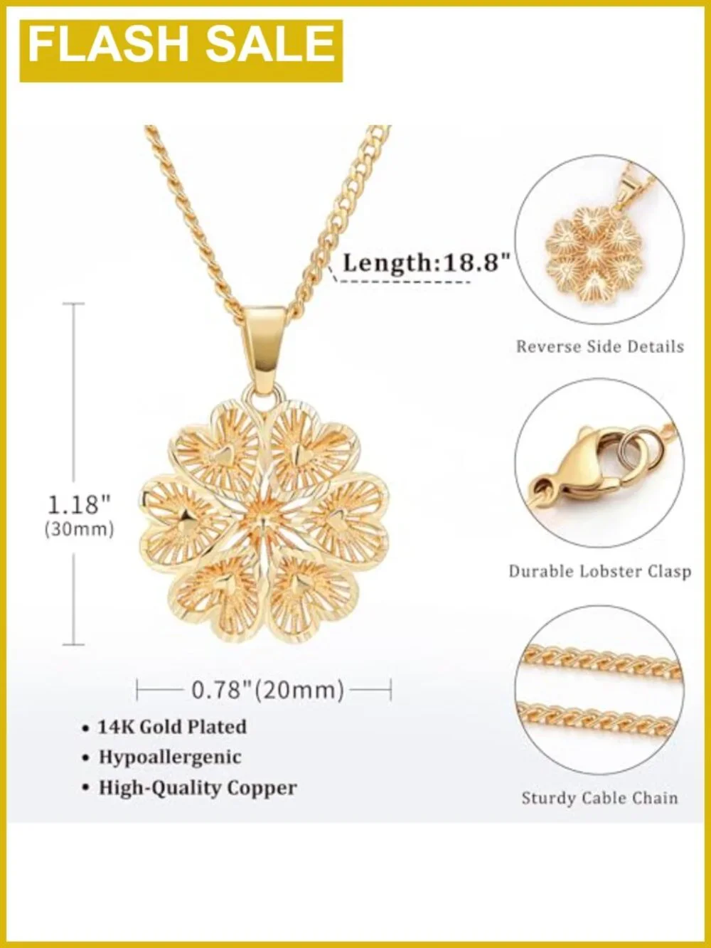 14K Gold Plated Necklace Butterfly Heart Flower Openwork Pendant Women